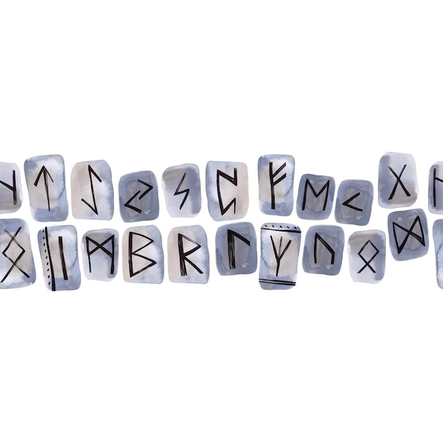 Photo seamless border from scandinavian runes carved on stone divination banner