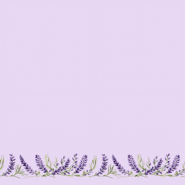 Photo seamless border of tender watercolor lavender on pale purple