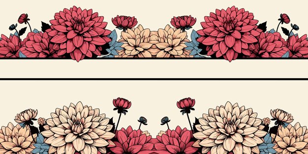 Photo seamless border with dahlias floral graphic card design greeting card decoration vector illustration