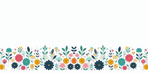 Seamless border with flowers and leaves on a white background summer floral frame design