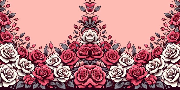 Seamless border with red and white roses decorative rose ornament border Vector illustration