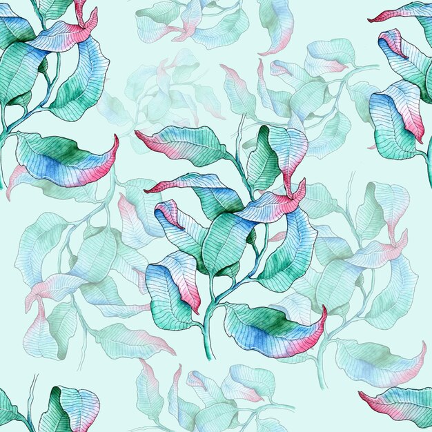 Photo seamless botanical and bird watercolor pattern