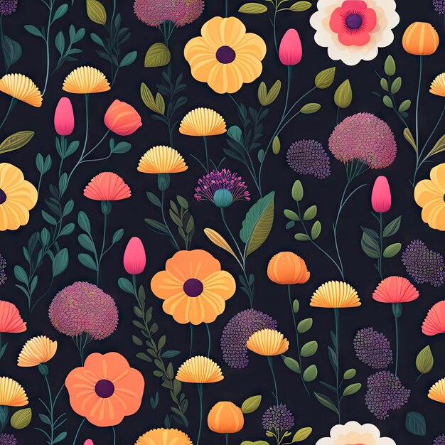 Photo seamless botanical pattern abstract flowers background