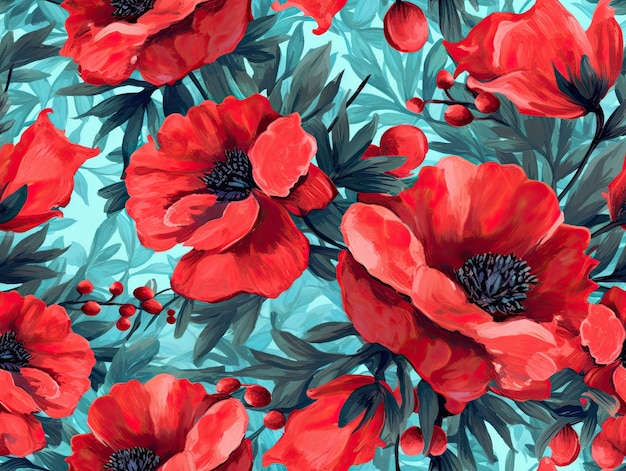Seamless botanical pattern flowers illustration wallpaper background design Generative AIxA
