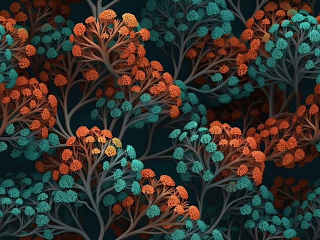 아름다운 나무 디지털 종이 벽지 배경이 있는 매끄러운 식물 패턴 Generative AI