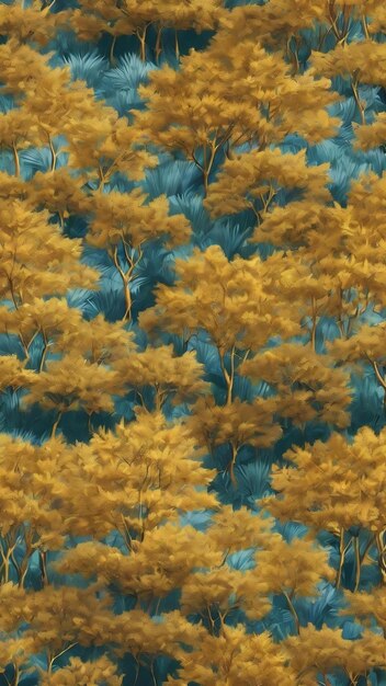 seamless botanical pattern with golden tree generative ai