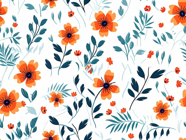 Seamless botanical pattern with leaves flowers illustration wallpaper background design Generative AI