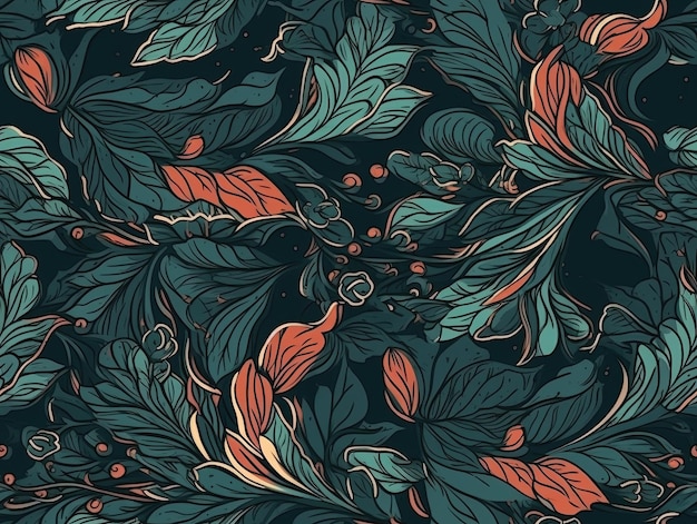 Seamless botanical pattern with leaves flowers wallpaper background design Generative AI