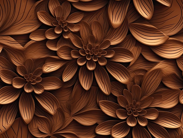 Seamless botanical pattern with wood flowers Generative AI