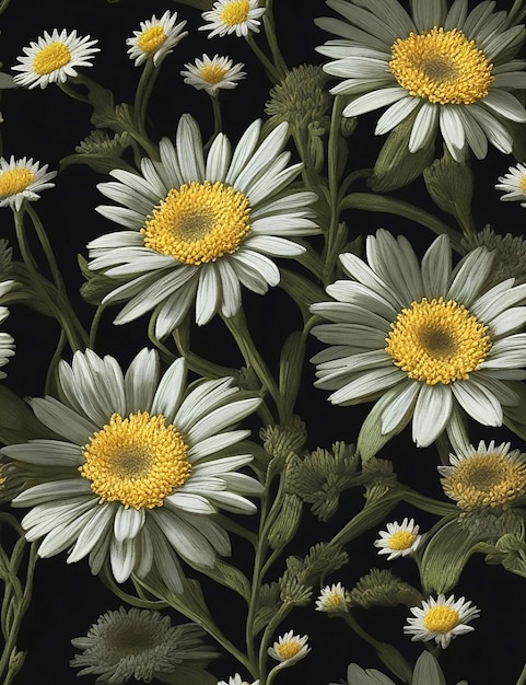 Seamless bouquet of daisies flowers pattern design