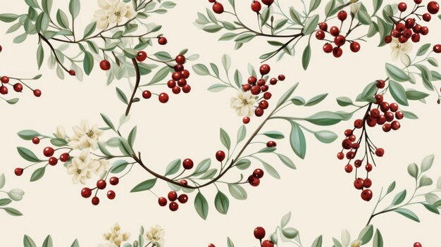 Seamless Candy Canes and Holly Berries Texture Background