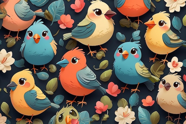 Photo seamless cartoon birds pattern background