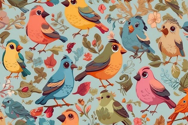 Seamless cartoon birds pattern background