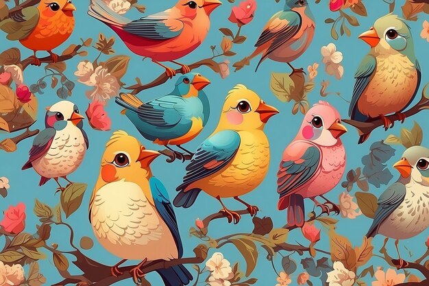 Seamless cartoon birds pattern background