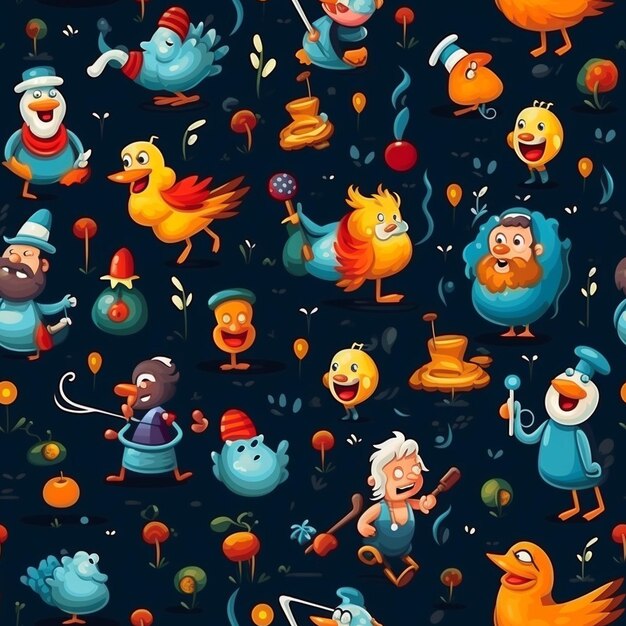 Photo seamless cartoon pattern with different characters