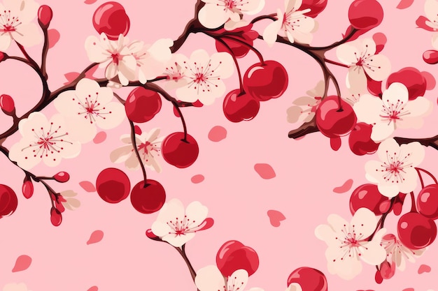 Photo seamless cherry blossom pattern on pink background