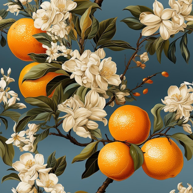 seamless chinoiserie pattern with orange fruit generative ai