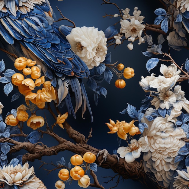 Photo seamless chinoiserie pattern with owl generative ai