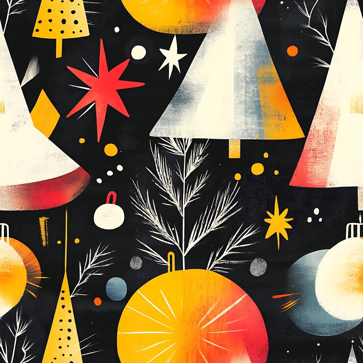 Photo seamless christmas craft design with trees and ornaments