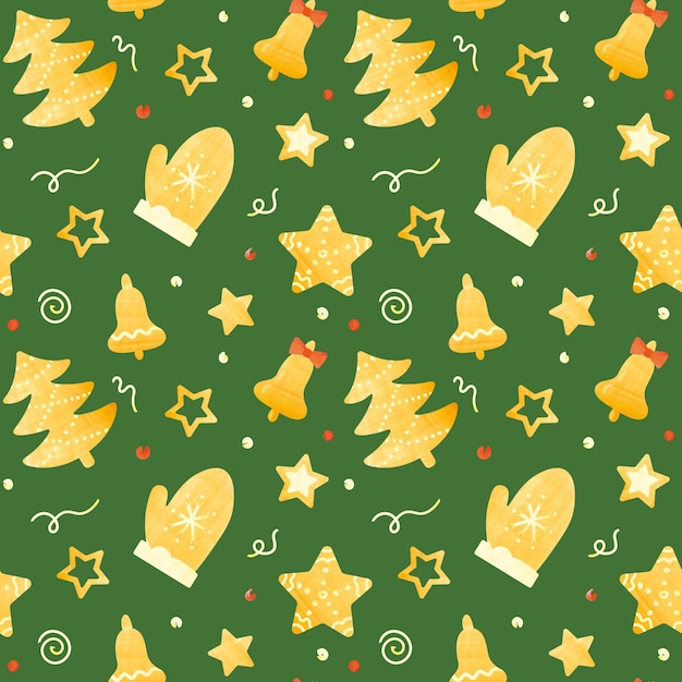 Фото Бесшовный рождественский зеленый узор для баннера, оберточной бумаги, поздравительных открыток, текстиля. с новым годом