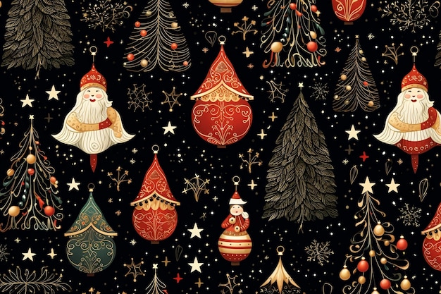 Seamless Christmas Pattern on Black Background Generative AI