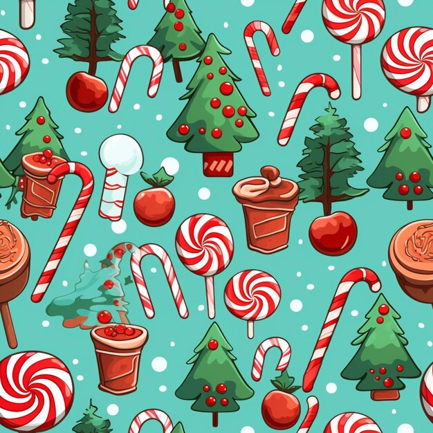 seamless christmas pattern with candy canes generative ai