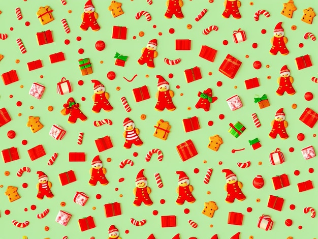 seamless christmas pattern with gingerbread man santa claus christmas tree and candy cane cute