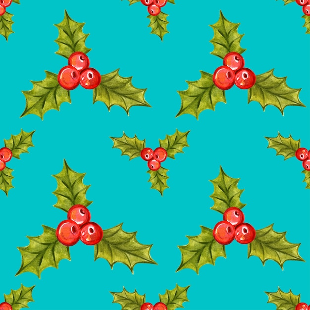 Seamless christmas pattern with holly berries