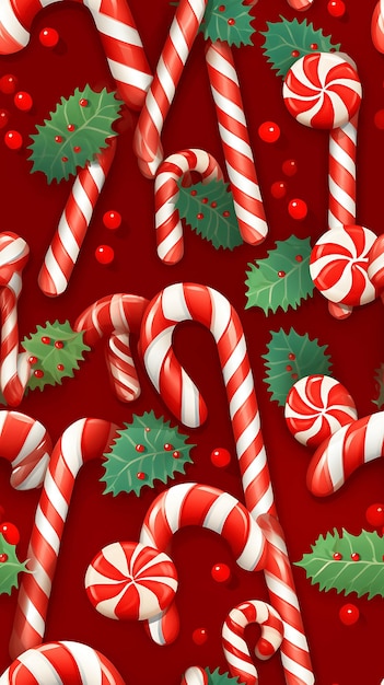 Photo seamless christmas pattern with lollipops candy cane gingerbread cookies candy canes and snowflakes