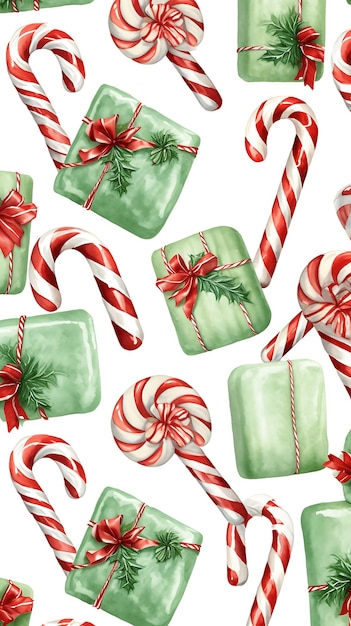 Seamless Christmas pattern with lollipops candy cane gingerbread cookies candy canes and snowflakes