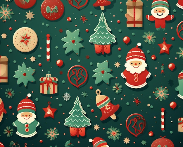 seamless christmas pattern with santa claus and christmas decorations generative ai