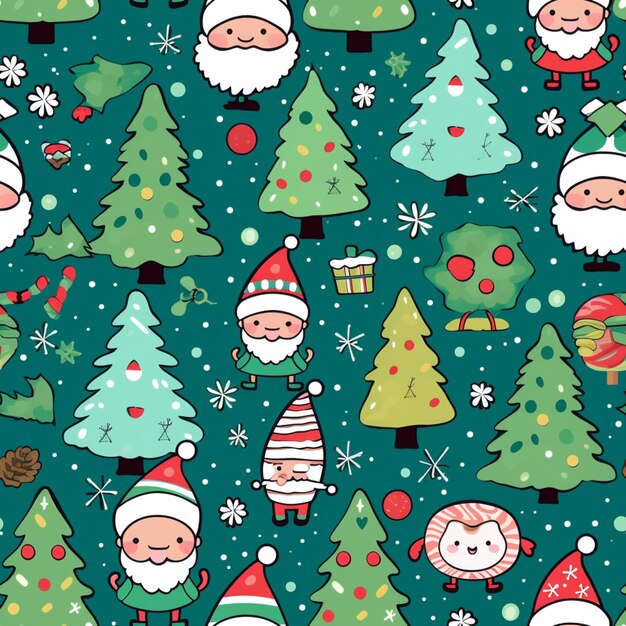 seamless christmas pattern with santa claus and christmas trees generative ai