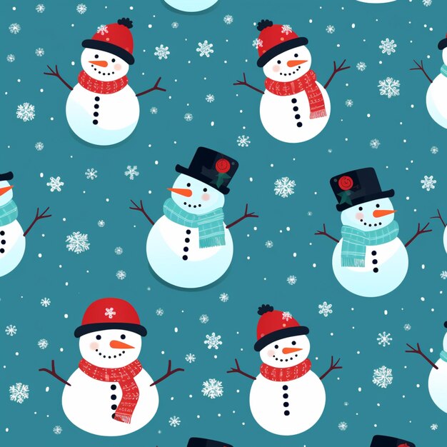 Photo seamless christmas pattern with snowmen and snowflakes generative ai