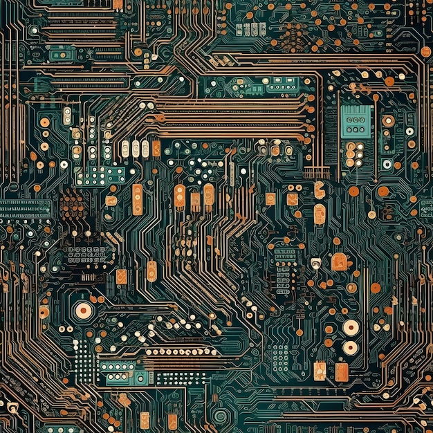 Seamless circuit board tile pattern texture Generative AI