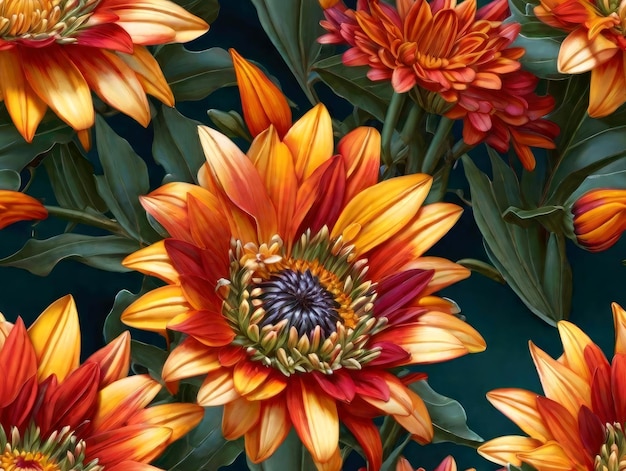 Seamless colorful gazania flowers pattern design