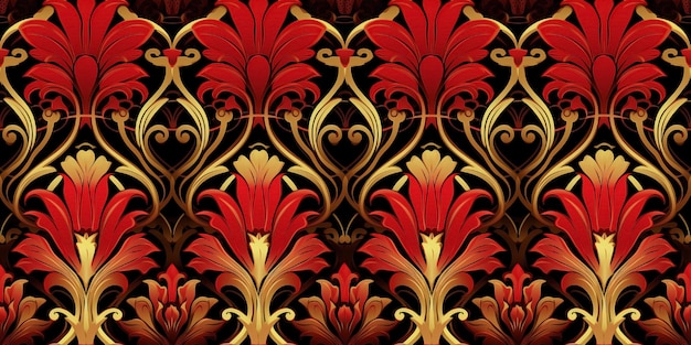 Seamless colourful art nouveau pattern mosaic for wallpaper in contemporary vintage style