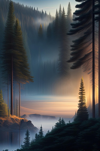 Seamless Coniferous Forest with Fog