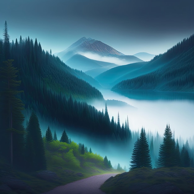 Seamless Coniferous Forest with Fog