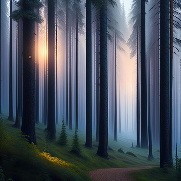 Seamless Coniferous Forest with Fog