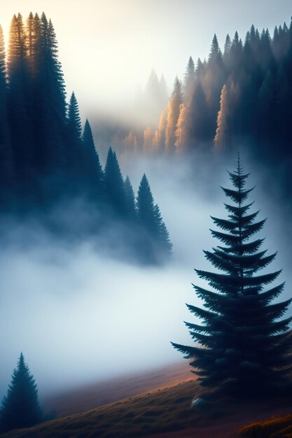 Seamless Coniferous Forest with Fog