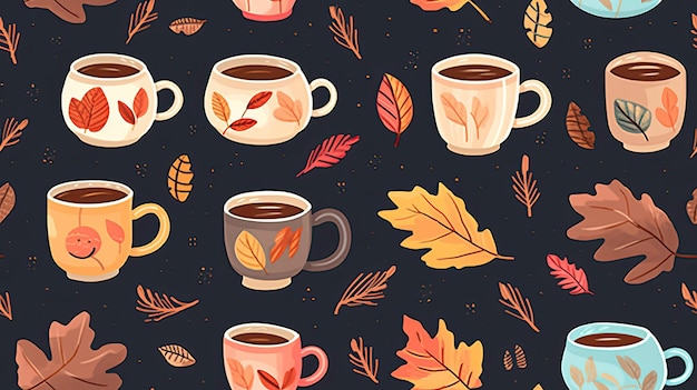 Photo seamless cozy fall mugs