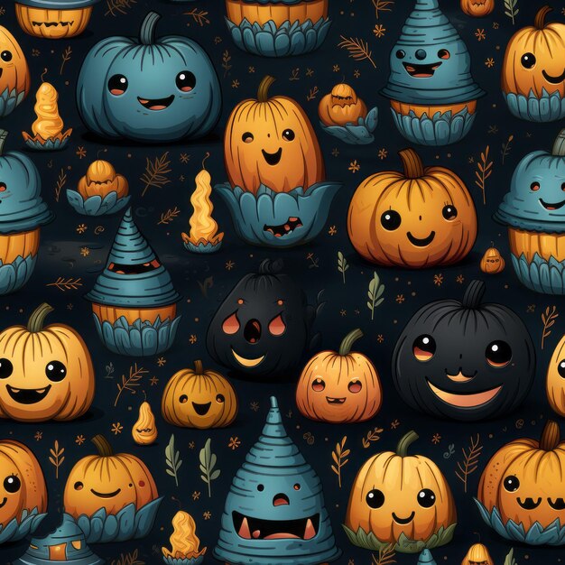 Seamless Cute Pumpkin Ghosts 3d