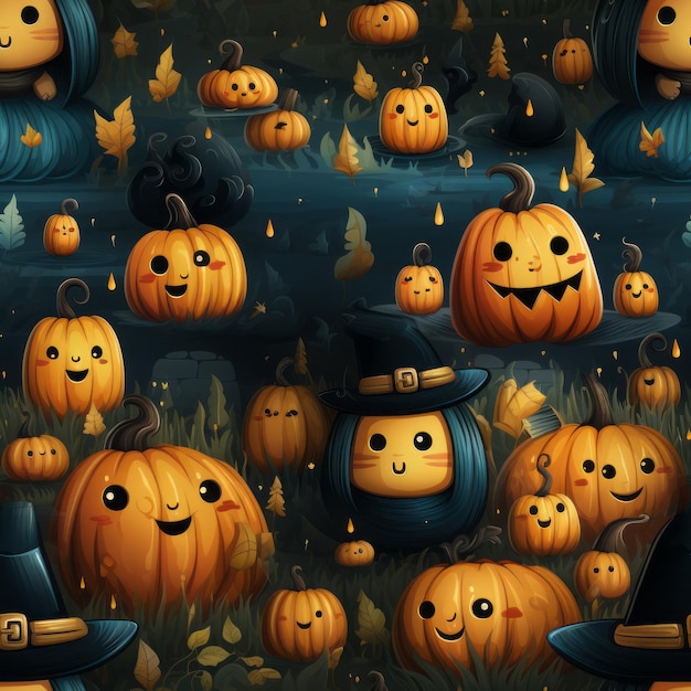 Seamless Cute Pumpkin Ghosts 3d