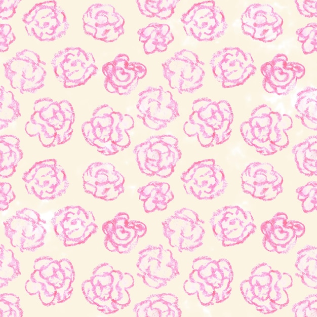 Seamless cute textured pink roses on beige Hand drawn paint little flowers seamless pattern