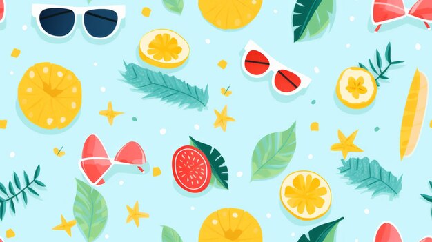 Photo seamless cute vibrant summer theme illustration
