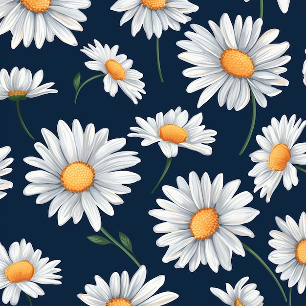 Seamless daisy flowers on a dark blue background generative ai