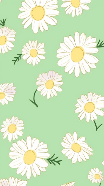 seamless daisy pattern on green background generative ai