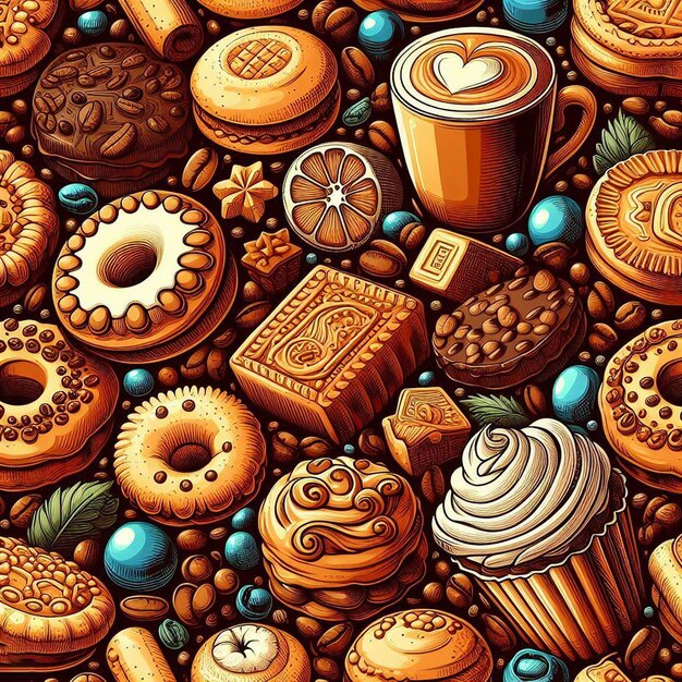 Seamless delicious cookies bakery muffin cake cakes vector art illustration icon pic wallpaper