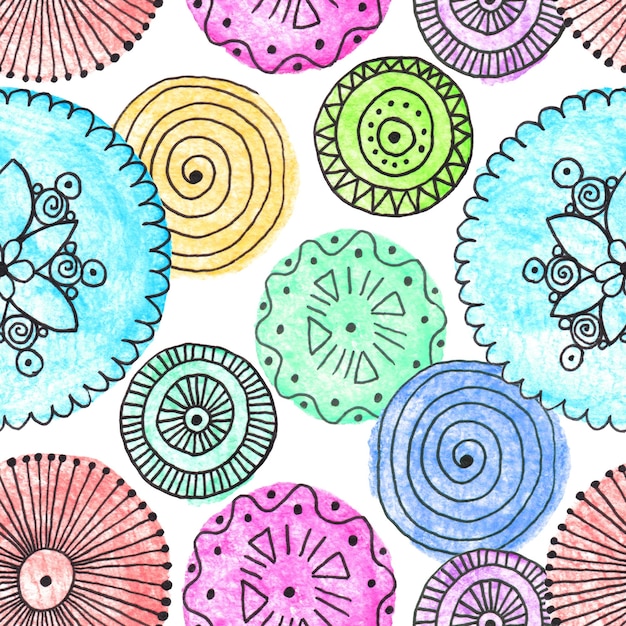 Seamless doodle pattern of round elements