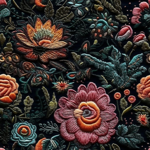 シームレスな刺繍花抽象ファンタジー高級生地パターン デザイン